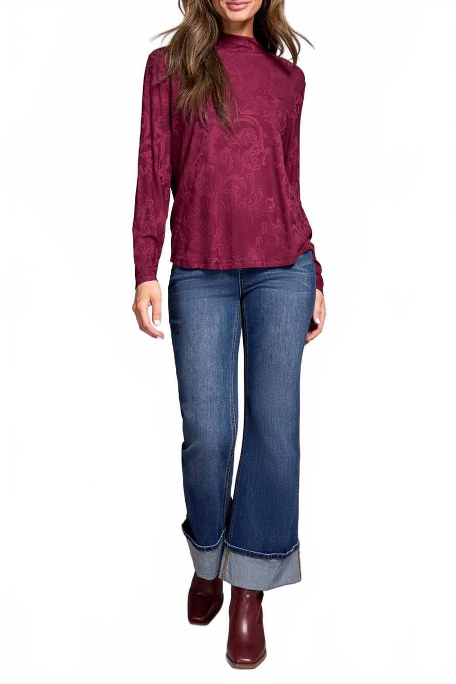 NEW TRIBAL long sleeve mock neck top in wine